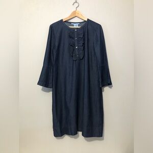 NWT Draper James 100% Cotton Chambray Ruffle Shift Denim Dress Women’s 12